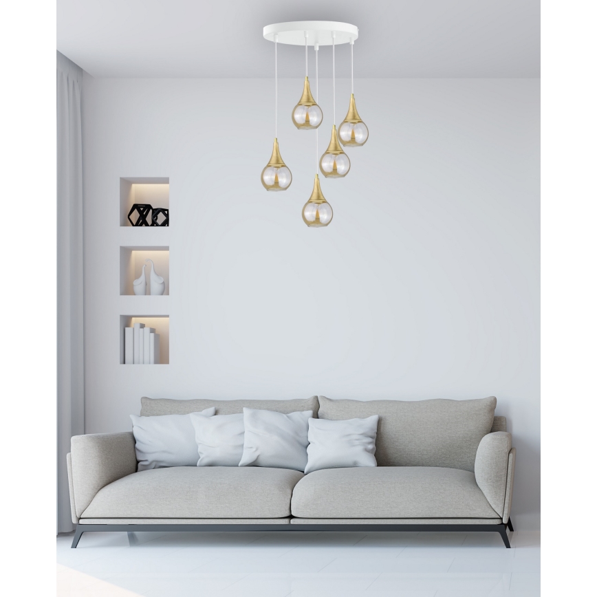 Luster na sajli LACRIMA WHITE 5xE27/60W/230V pr. 45 cm