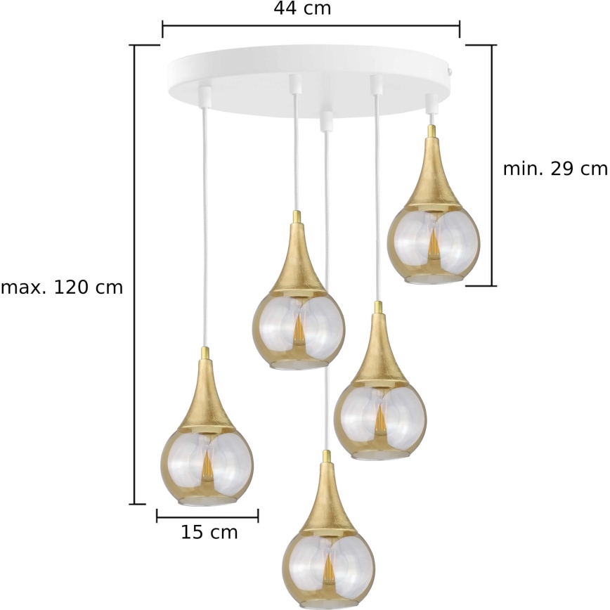 Luster na sajli LACRIMA WHITE 5xE27/60W/230V pr. 45 cm