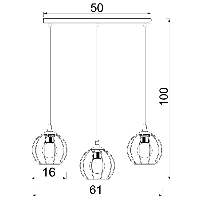 Luster na sajli LAPS 3xE27/15W/230W crno