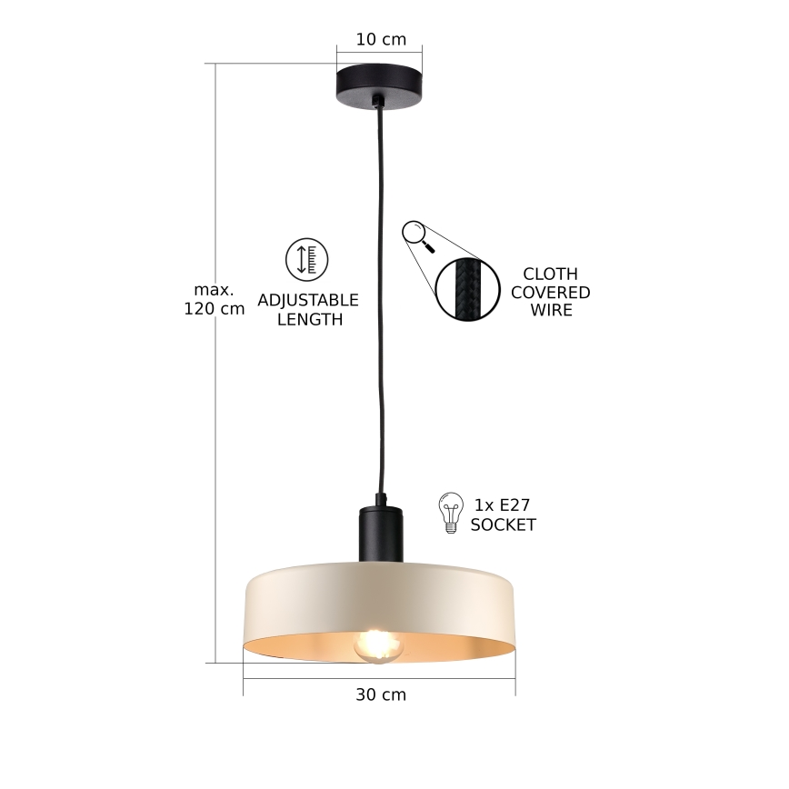 Luster na sajli LATTE 1xE27/60W/230V bež/crno