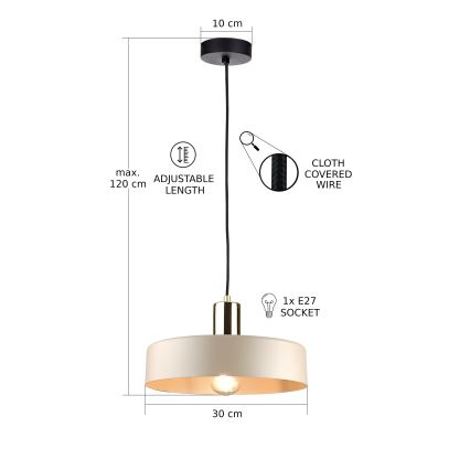 Luster na sajli LATTE 1xE27/60W/230V bež/crno/sjajni krom
