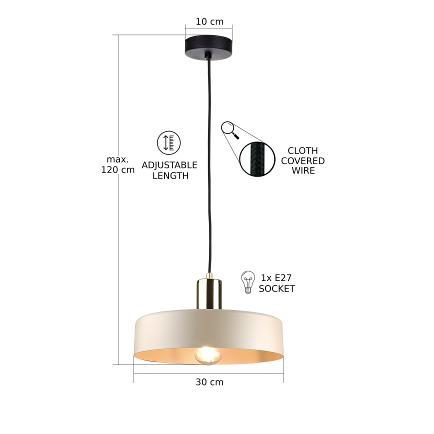 Luster na sajli LATTE 1xE27/60W/230V bež/crno/sjajni krom