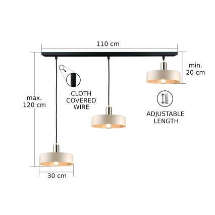 Luster na sajli LATTE 3xE27/60W/230V bež/crno/sjajni krom