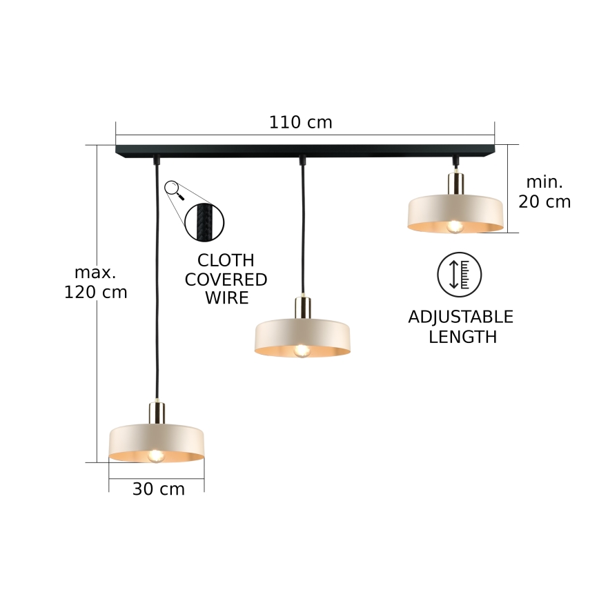 Luster na sajli LATTE 3xE27/60W/230V bež/crno/sjajni krom