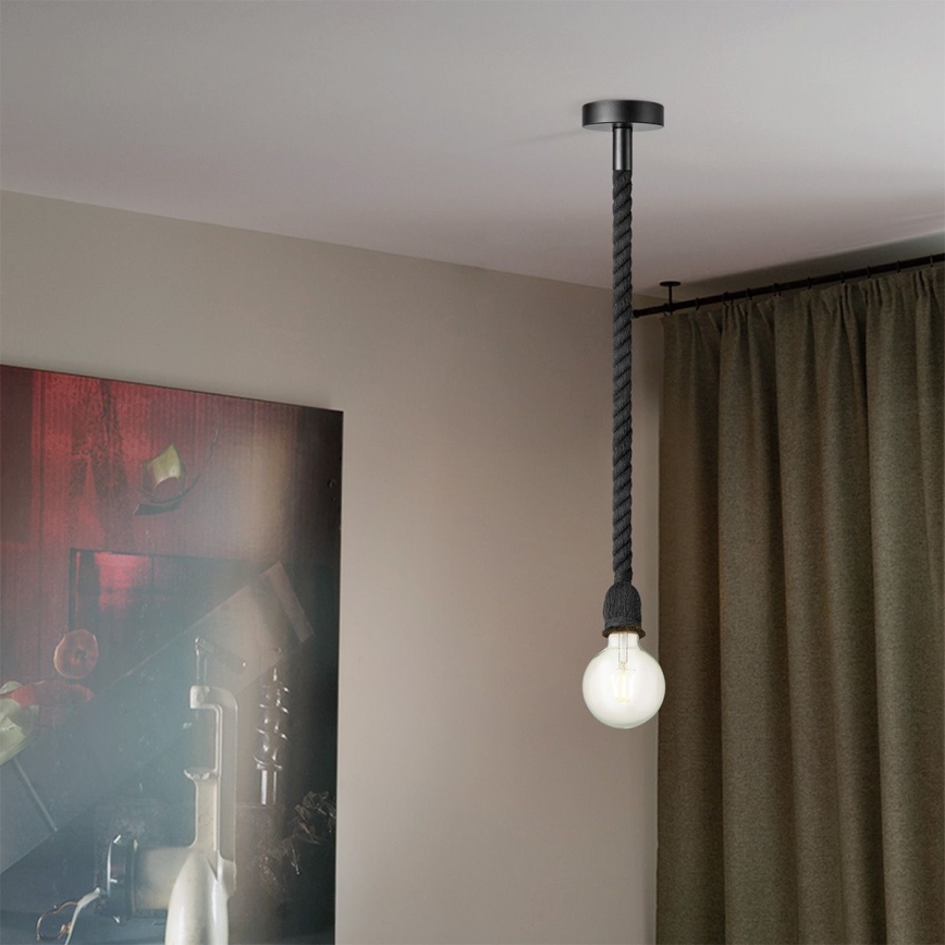 Luster na sajli LEONARDO ROPE 1xE27/10W/230V crno