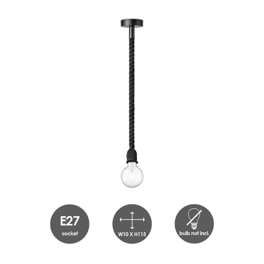 Luster na sajli LEONARDO ROPE 1xE27/10W/230V crno