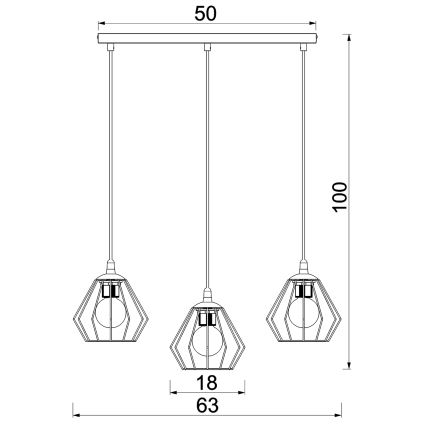 Luster na sajli LETI 3xE27/15W/230W crno