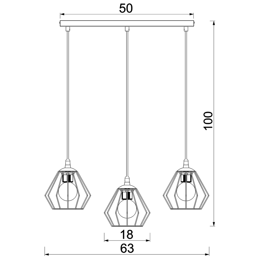 Luster na sajli LETI 3xE27/15W/230W crno