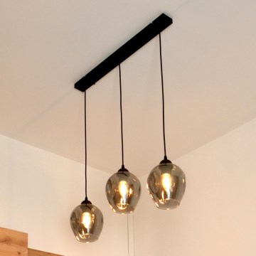 Luster na sajli LILI 3xE27/15W/230V crno/sivo