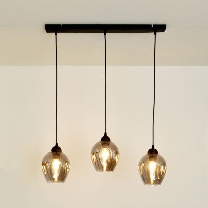 Luster na sajli LILI 3xE27/15W/230V crno/sivo