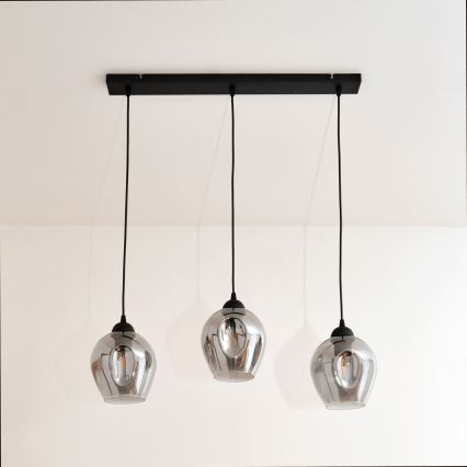 Luster na sajli LILI 3xE27/15W/230V crno/sivo