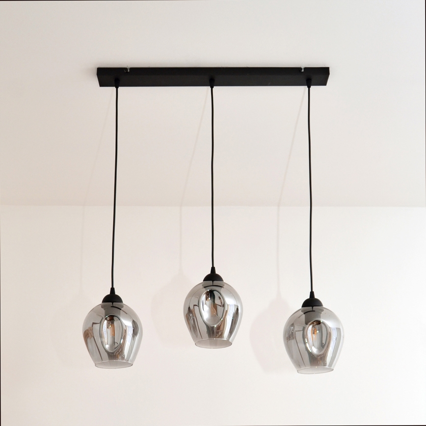 Luster na sajli LILI 3xE27/15W/230V crno/sivo