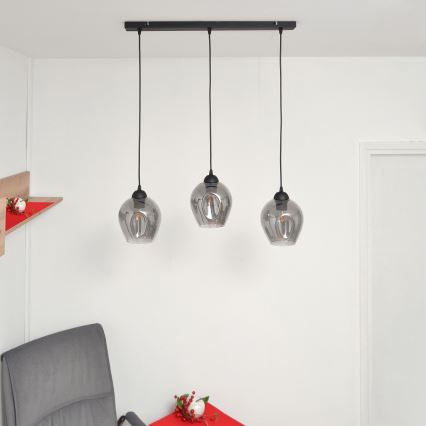 Luster na sajli LILI 3xE27/15W/230V crno/sivo