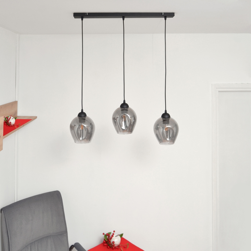 Luster na sajli LILI 3xE27/15W/230V crno/sivo