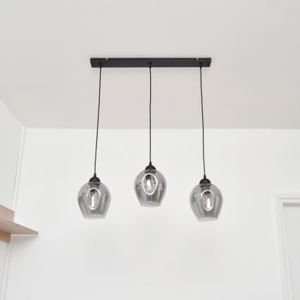 Luster na sajli LILI 3xE27/15W/230V crno/sivo