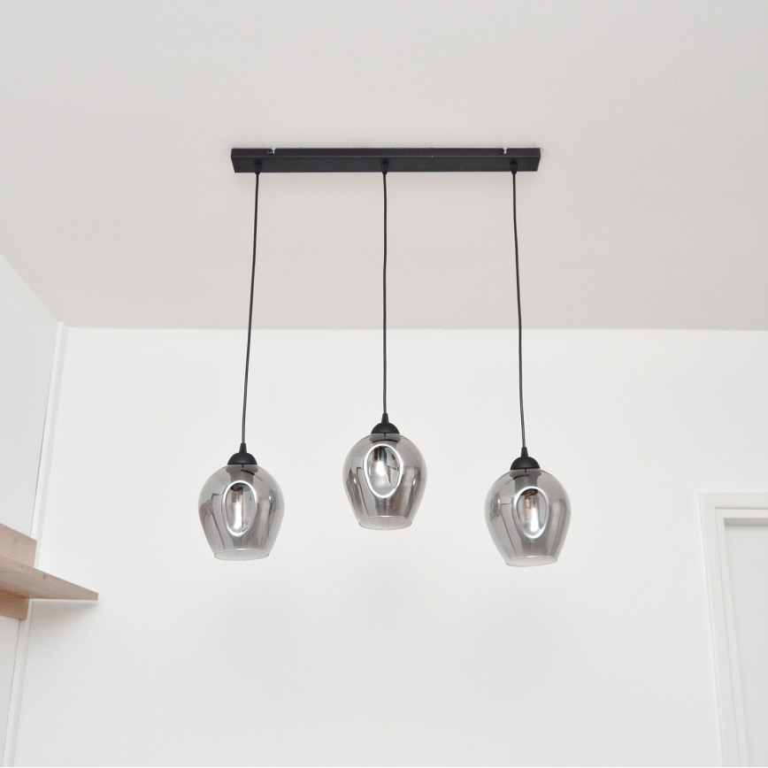 Luster na sajli LILI 3xE27/15W/230V crno/sivo