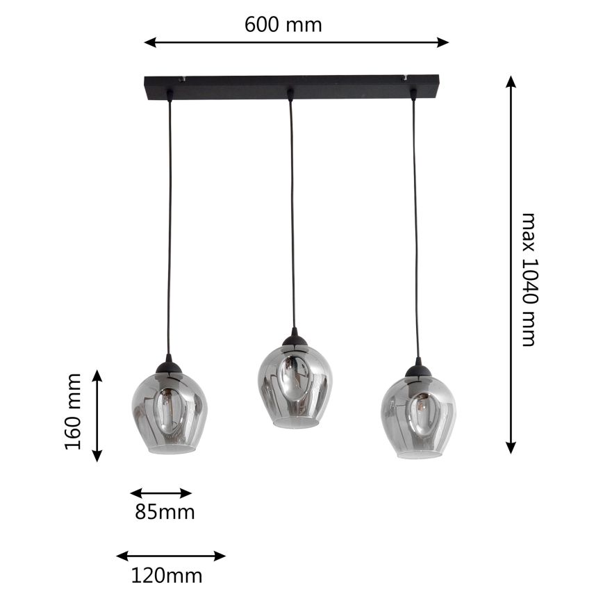 Luster na sajli LILI 3xE27/15W/230V crno/sivo
