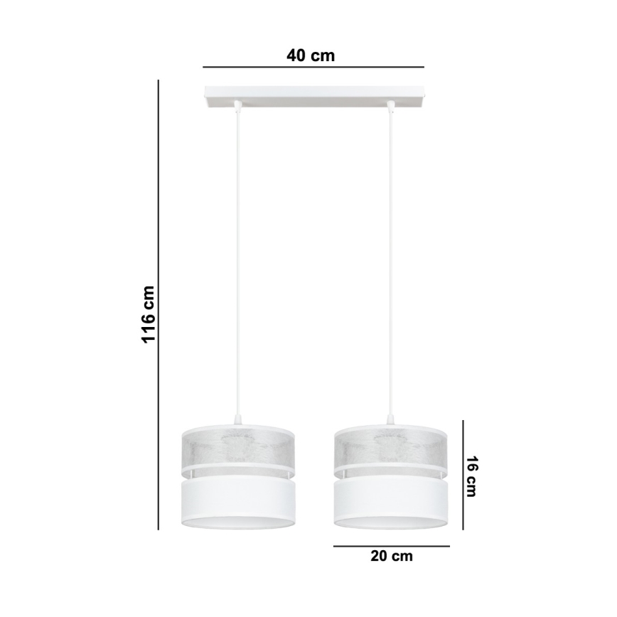 Luster na sajli LIMA 2xE27/60W/230V srebrno/bela