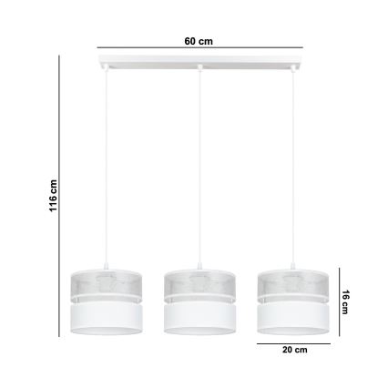 Luster na sajli LIMA 3xE27/60W/230V srebrno/bela