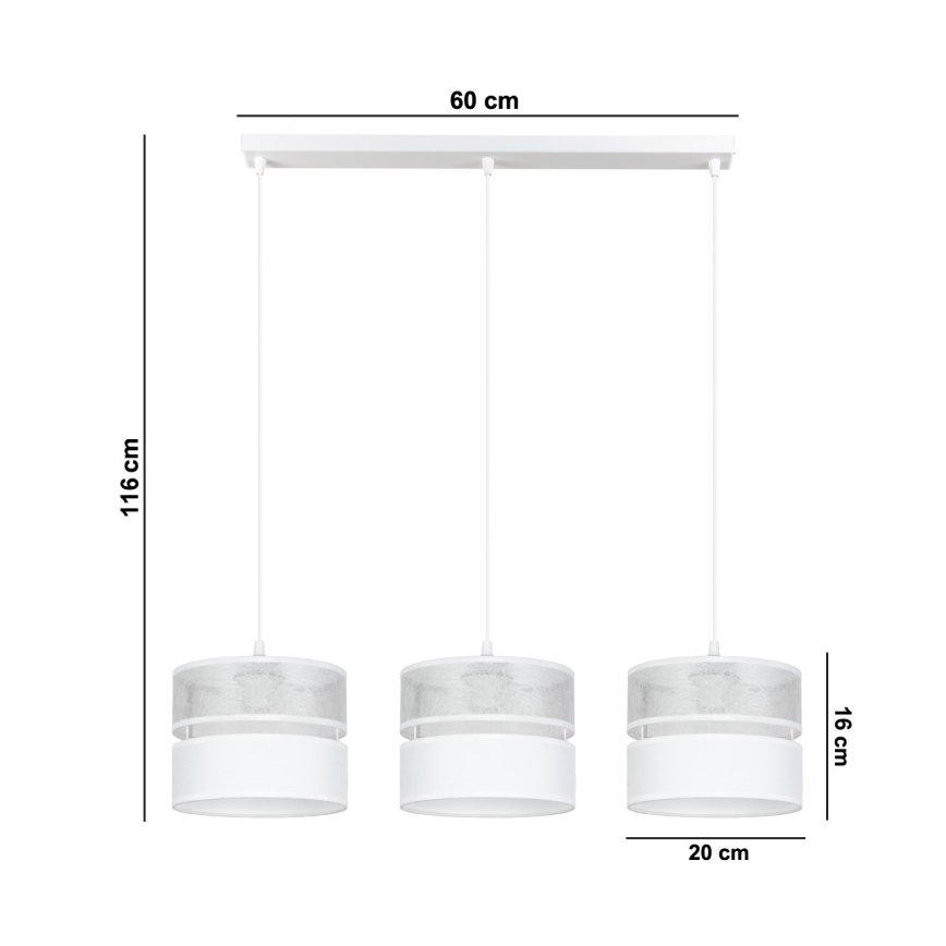 Luster na sajli LIMA 3xE27/60W/230V srebrno/bela