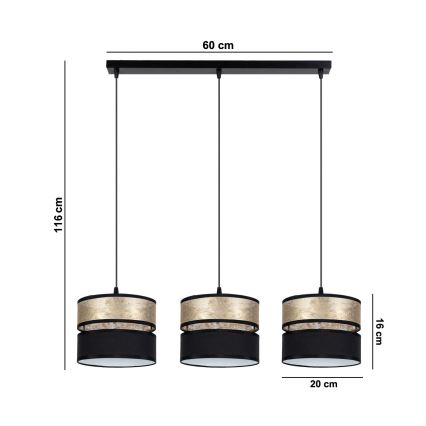 Luster na sajli LIMA 3xE27/60W/230V zlatna/crno