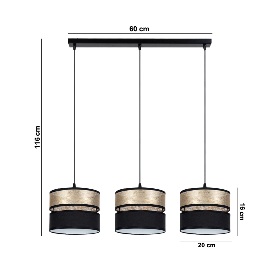 Luster na sajli LIMA 3xE27/60W/230V zlatna/crno