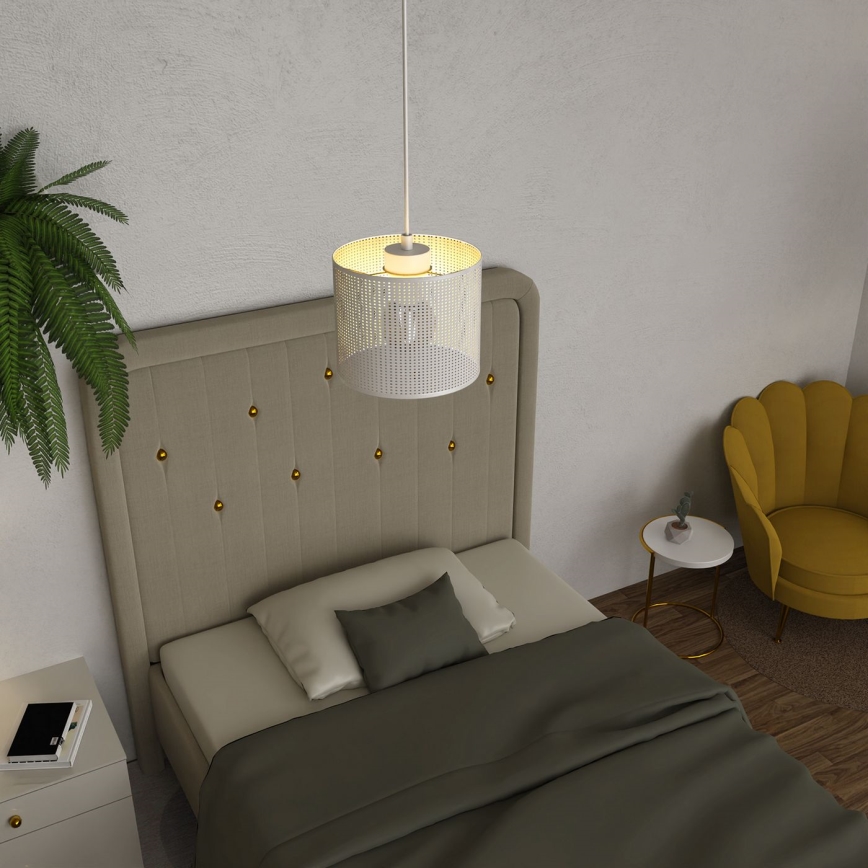 Luster na sajli LOFT SHADE 1xE27/60W/230V pr. 18 cm bela/zlatna