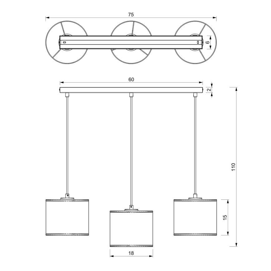 Luster na sajli LOFT SHADE 3xE27/60W/230V bela/zlatna