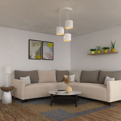 Luster na sajli LOFT SHADE 3xE27/60W/230V bela/zlatna