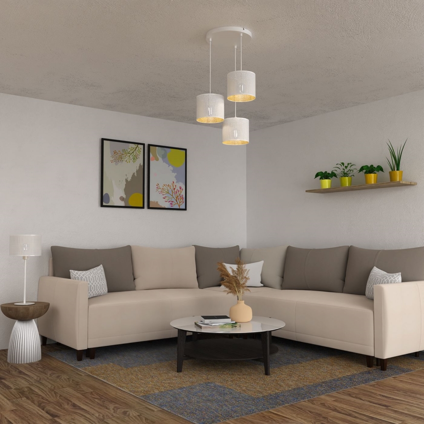 Luster na sajli LOFT SHADE 3xE27/60W/230V bela/zlatna