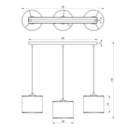 Luster na sajli LOFT SHADE 3xE27/60W/230V crno/zlatna