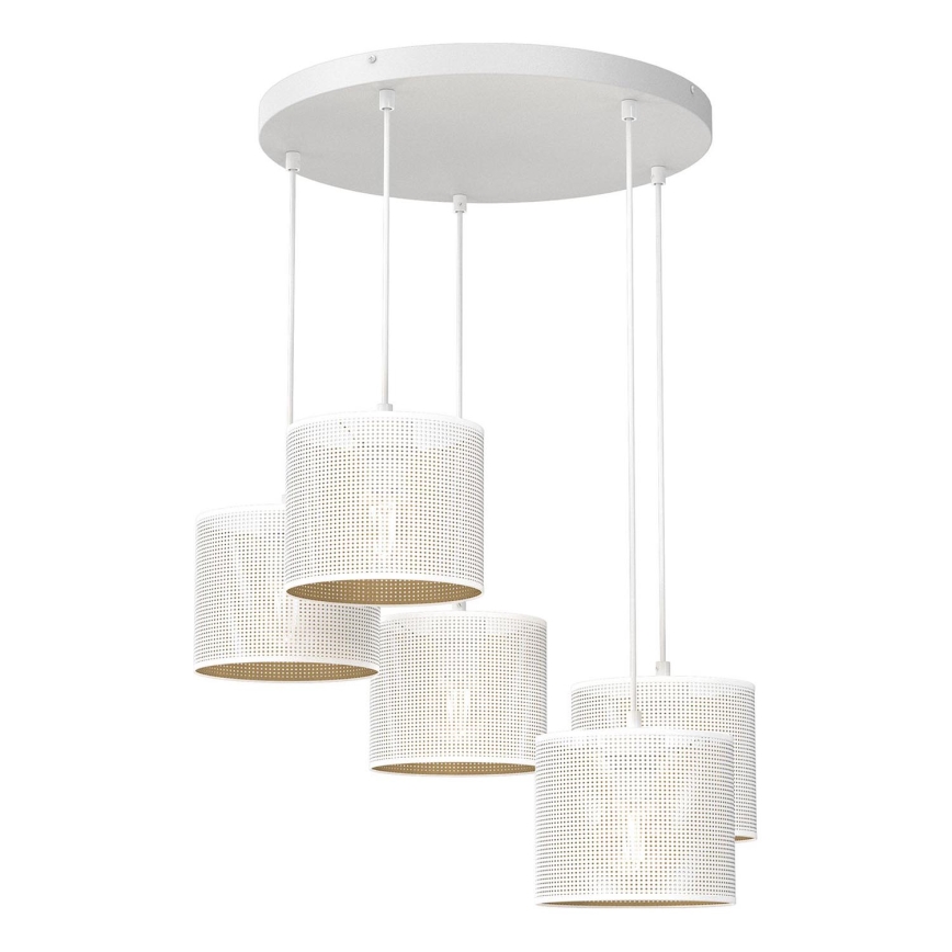 Luster na sajli LOFT SHADE 5xE27/60W/230V bela/zlatna