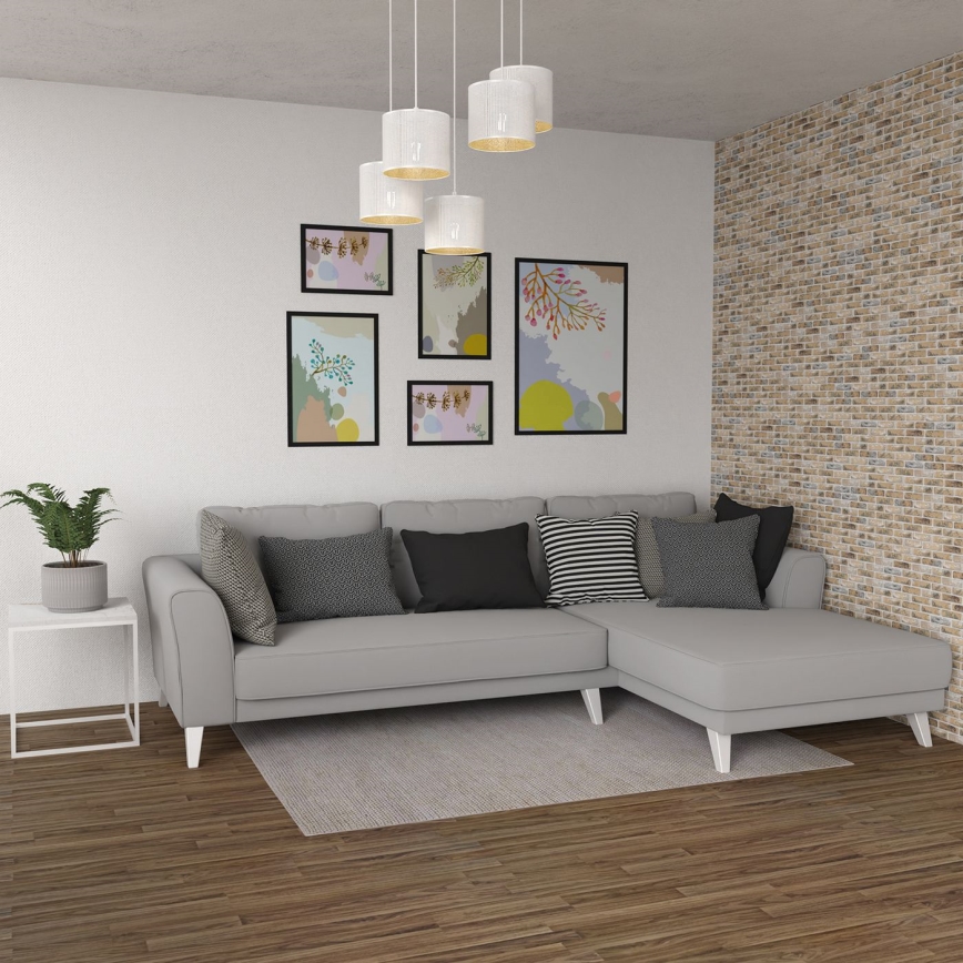 Luster na sajli LOFT SHADE 5xE27/60W/230V bela/zlatna