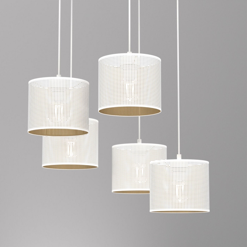 Luster na sajli LOFT SHADE 5xE27/60W/230V bela/zlatna