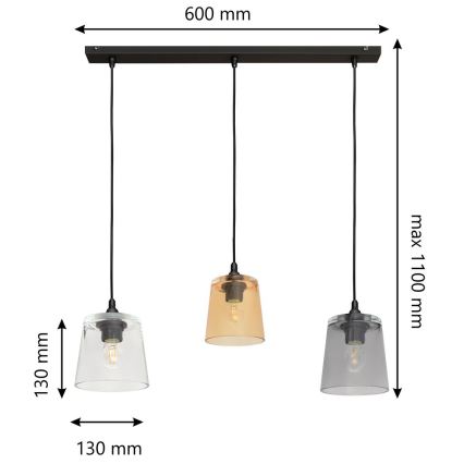 Luster na sajli LUCEA 3xE27/15W/230V