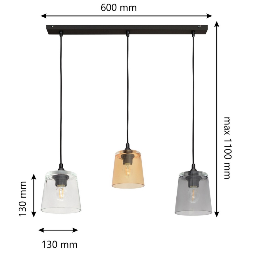 Luster na sajli LUCEA 3xE27/15W/230V