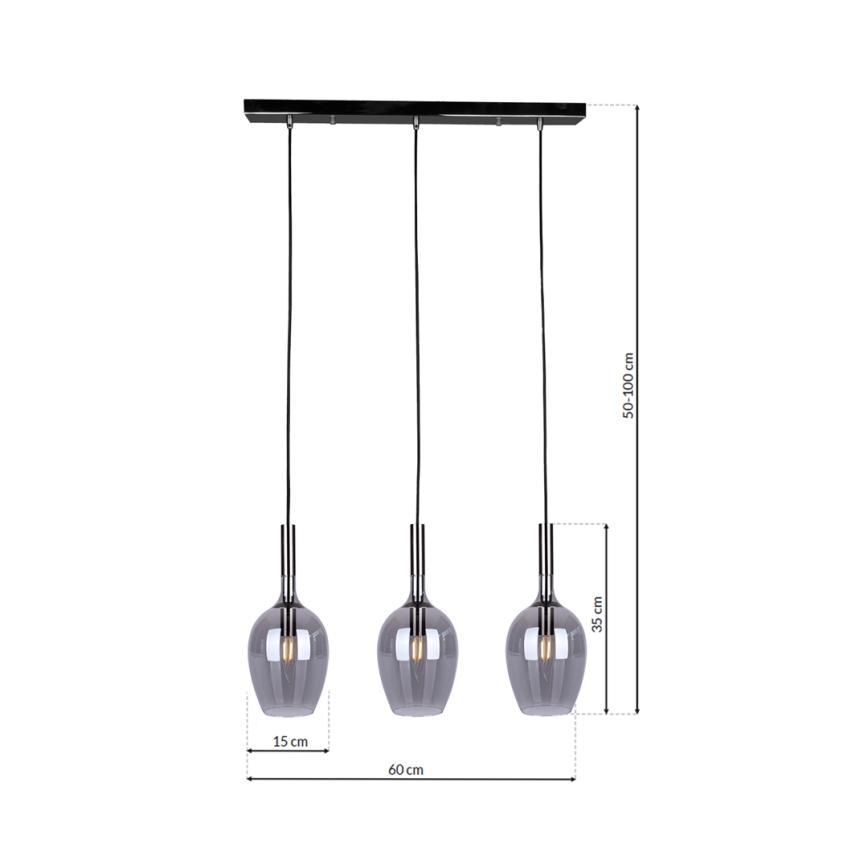 Luster na sajli LUGANO 3xE14/40W/230V sivo