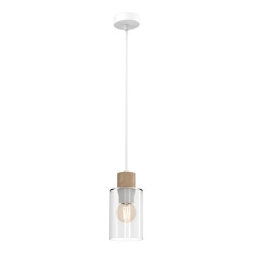 Luster na sajli MADERA 1xE27/60W/230V bela/drvo