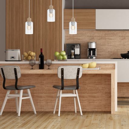 Luster na sajli MADERA 1xE27/60W/230V bela/drvo