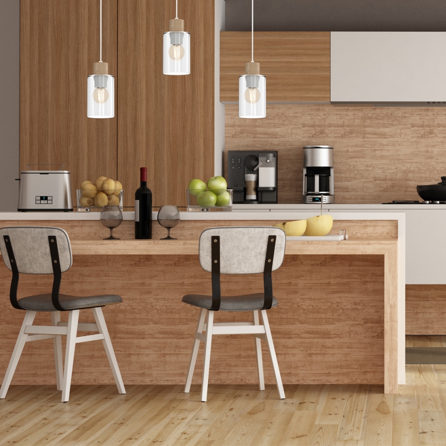 Luster na sajli MADERA 1xE27/60W/230V bela/drvo