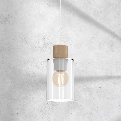 Luster na sajli MADERA 1xE27/60W/230V bela/drvo