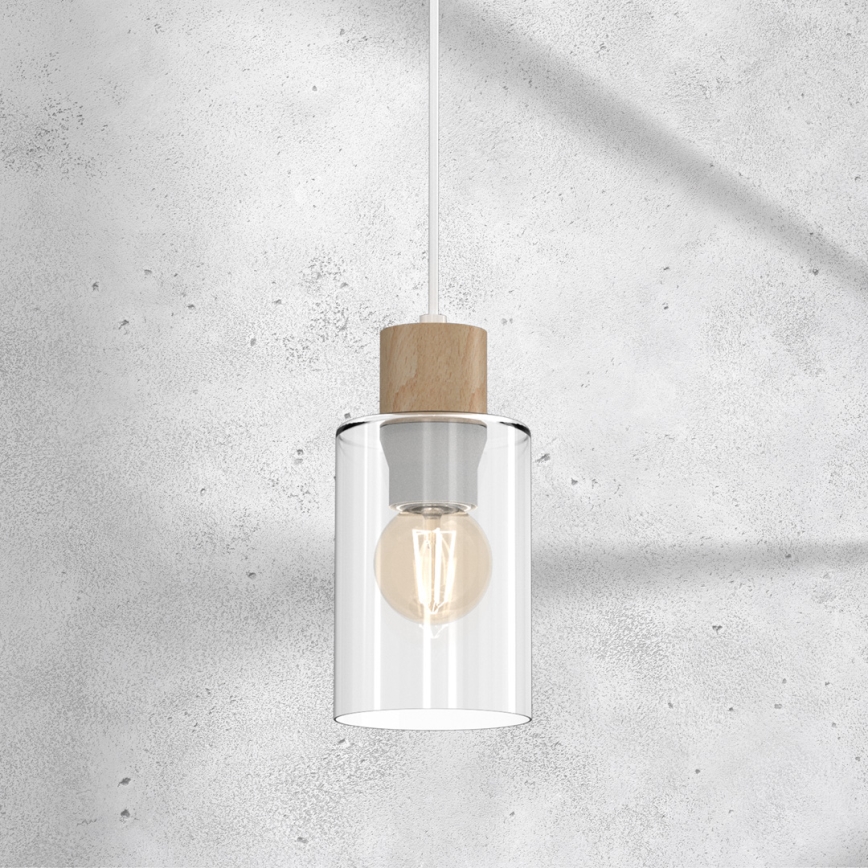 Luster na sajli MADERA 1xE27/60W/230V bela/drvo
