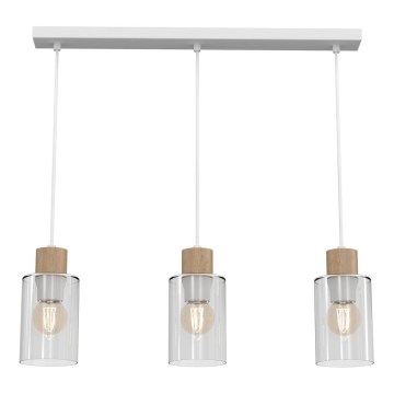Luster na sajli MADERA 3xE27/60W/230V bela/drvo