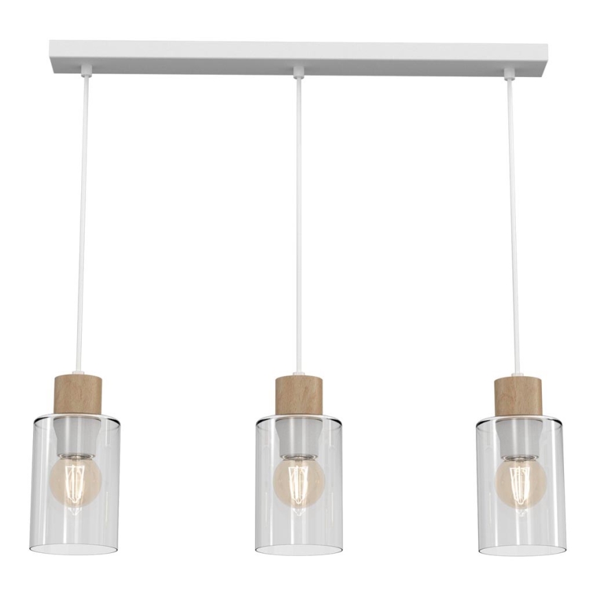 Luster na sajli MADERA 3xE27/60W/230V bela/drvo