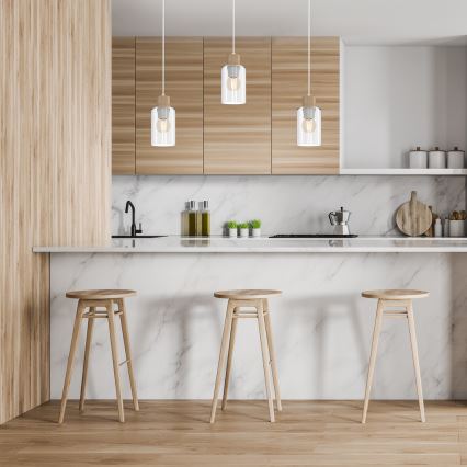 Luster na sajli MADERA 3xE27/60W/230V bela/drvo