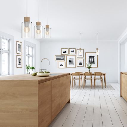 Luster na sajli MADERA 3xE27/60W/230V bela/drvo