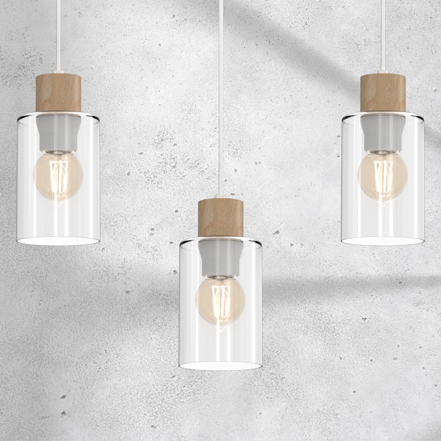 Luster na sajli MADERA 3xE27/60W/230V bela/drvo