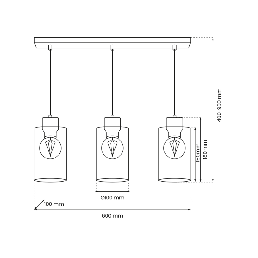 Luster na sajli MADERA 3xE27/60W/230V bela/drvo
