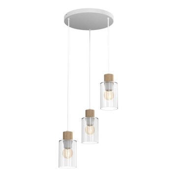 Luster na sajli MADERA 3xE27/60W/230V bela/drvo