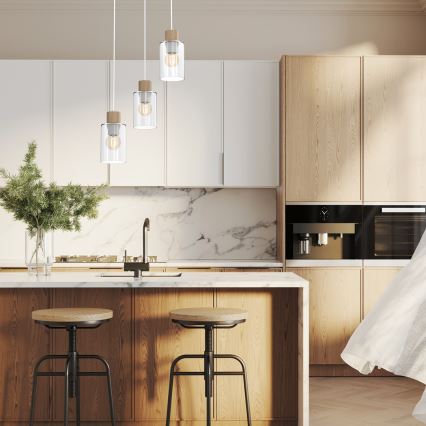 Luster na sajli MADERA 3xE27/60W/230V bela/drvo